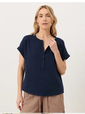 NWT Pact Organic Coastal Double Gauze Short Sleeve Popover